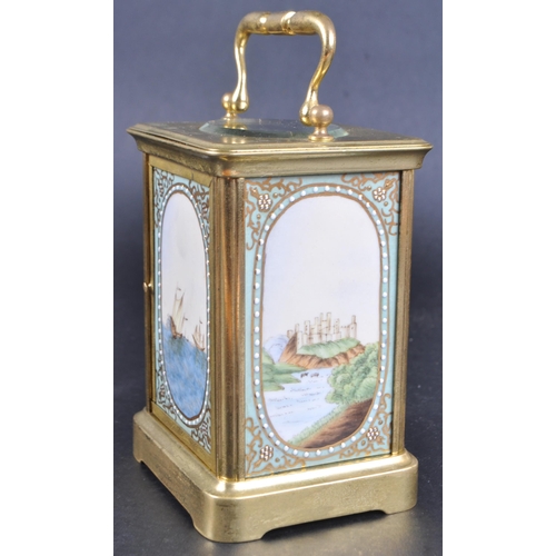 155 - A 19th Century French hand painted & jewelled carriage clock with striking bell. Roman numeral chapt... 