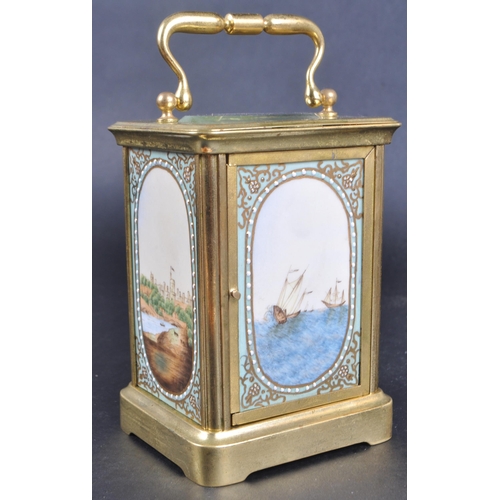 155 - A 19th Century French hand painted & jewelled carriage clock with striking bell. Roman numeral chapt... 