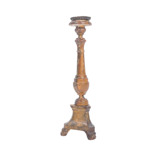 165 - A 19th Century Italian carved wood and gesso gilded painted ecclesiastical altar candlestick. Metal ... 