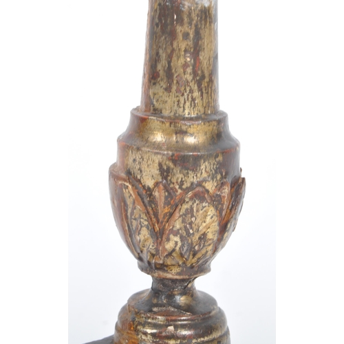 165 - A 19th Century Italian carved wood and gesso gilded painted ecclesiastical altar candlestick. Metal ... 