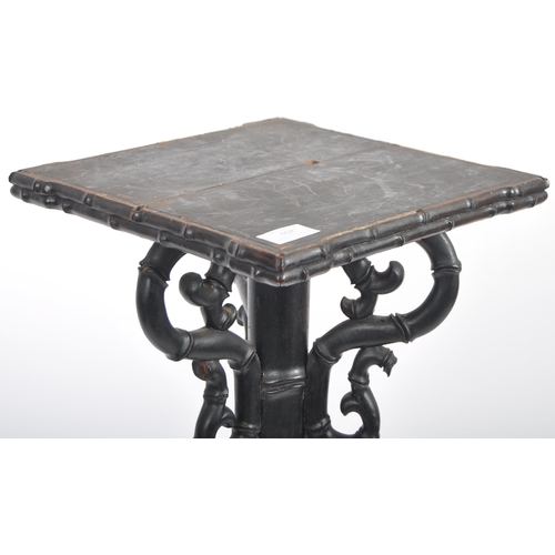 169 - An early 20th Century Chinese / Chinoiserie jardinière planter stand having a square form top with c... 