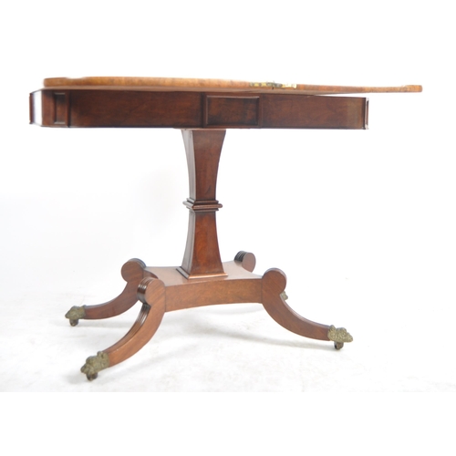 171 - A 19th Century mahogany card table / games table having a folding metamorphic top raised on shaped b... 