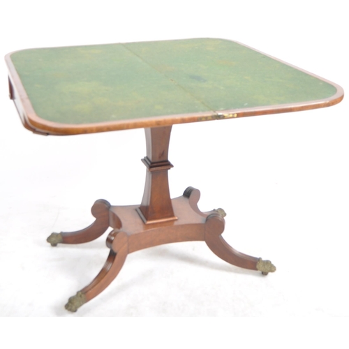 171 - A 19th Century mahogany card table / games table having a folding metamorphic top raised on shaped b... 