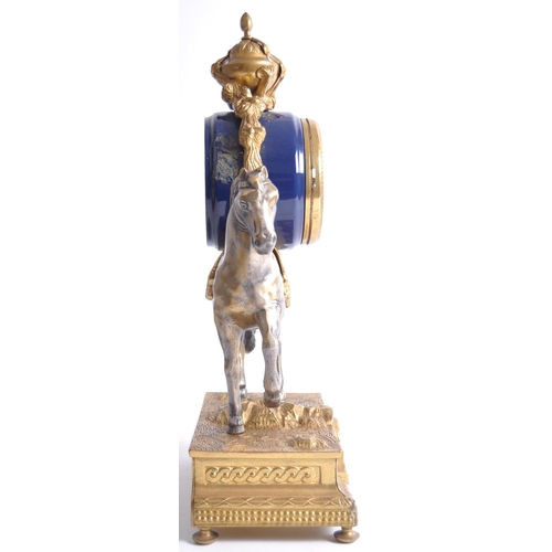 175 - A 20th century Italian gilt-metal ormolu mounted equestrian Imperial mantel clock. The cobalt blue g... 