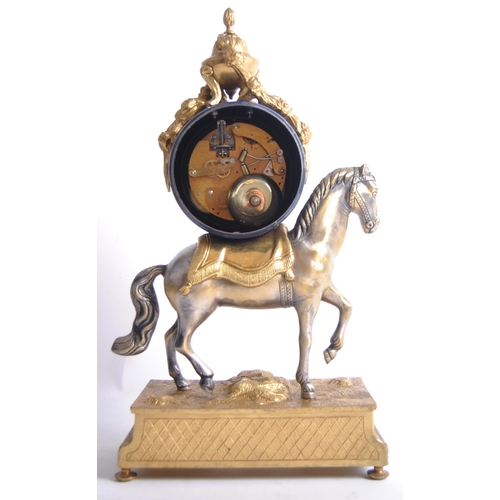 175 - A 20th century Italian gilt-metal ormolu mounted equestrian Imperial mantel clock. The cobalt blue g... 