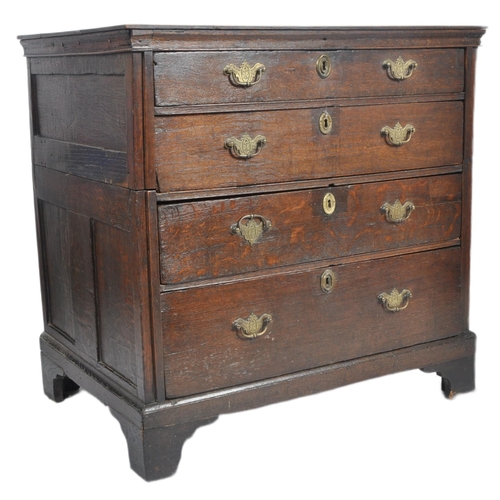 18 - 17th century oak and elm commonwealth chest of drawers. Raised on bracket feet with graduating four ... 