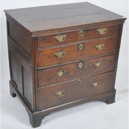 18 - 17th century oak and elm commonwealth chest of drawers. Raised on bracket feet with graduating four ... 