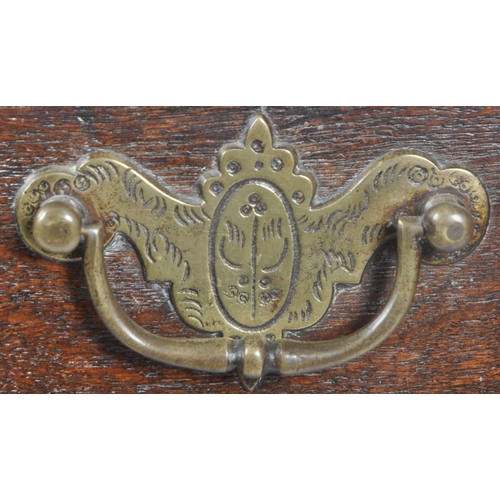 18 - 17th century oak and elm commonwealth chest of drawers. Raised on bracket feet with graduating four ... 