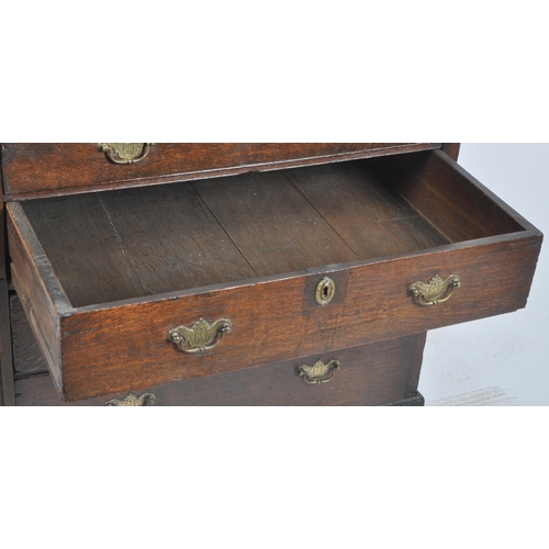 18 - 17th century oak and elm commonwealth chest of drawers. Raised on bracket feet with graduating four ... 