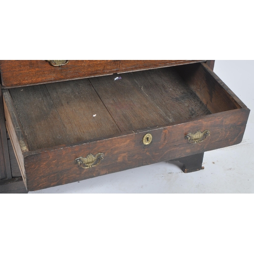 18 - 17th century oak and elm commonwealth chest of drawers. Raised on bracket feet with graduating four ... 