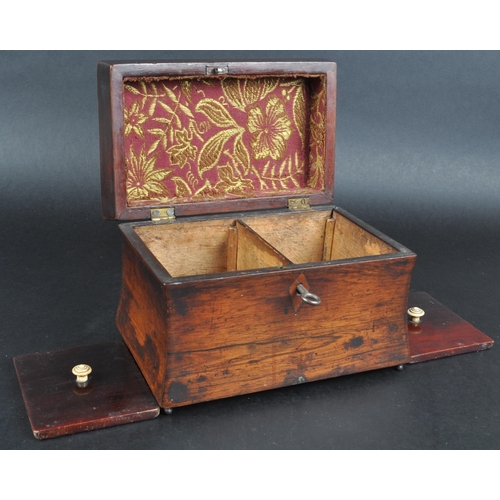 181 - An early 19th Century Regency mahogany tea caddy of sarcophagus form. Beaded decoration to lid with ... 