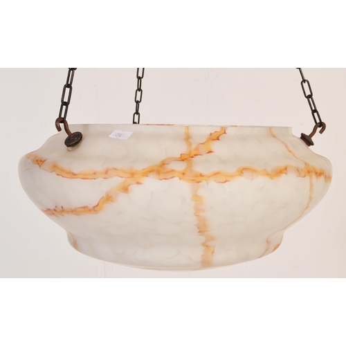 182 - An early 20th Century Art Deco 1930's glass ceiling hanging light lamp shade. Mottled finish with wh... 