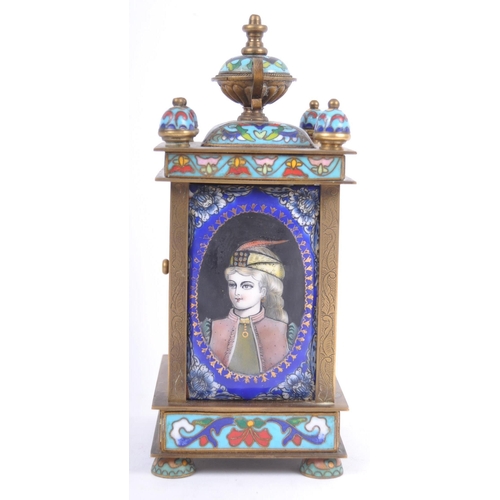 190 - A 19th Century French gilded brass and champlevé enamel (cloisonné) carriage clock. Pagoda top with ... 