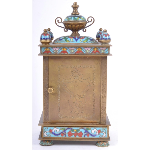 190 - A 19th Century French gilded brass and champlevé enamel (cloisonné) carriage clock. Pagoda top with ... 