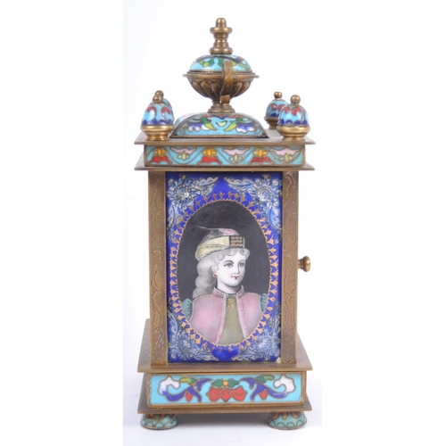 190 - A 19th Century French gilded brass and champlevé enamel (cloisonné) carriage clock. Pagoda top with ... 