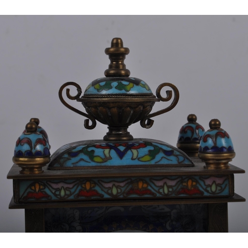 190 - A 19th Century French gilded brass and champlevé enamel (cloisonné) carriage clock. Pagoda top with ... 