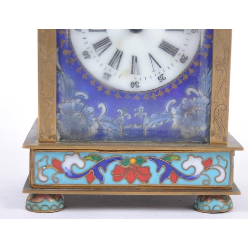 190 - A 19th Century French gilded brass and champlevé enamel (cloisonné) carriage clock. Pagoda top with ... 