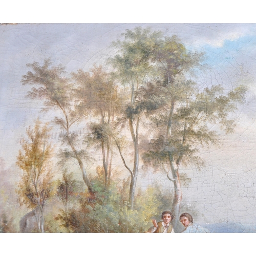 192 - A 19th Century French oil on canvas painting depicting children playing in a landscape scene. Two ch... 