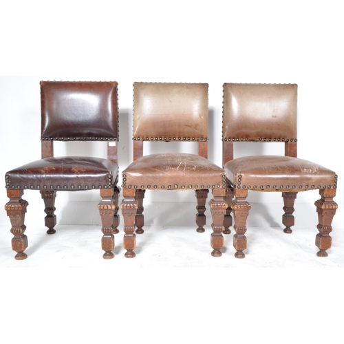 197 - A matching set of six 19th Century Victorian library chairs / dining chairs with each having padded ... 