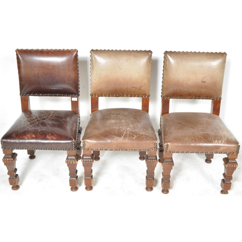 197 - A matching set of six 19th Century Victorian library chairs / dining chairs with each having padded ... 