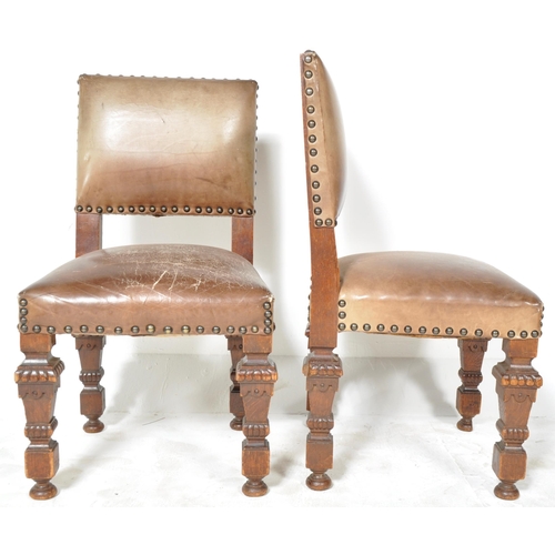 197 - A matching set of six 19th Century Victorian library chairs / dining chairs with each having padded ... 