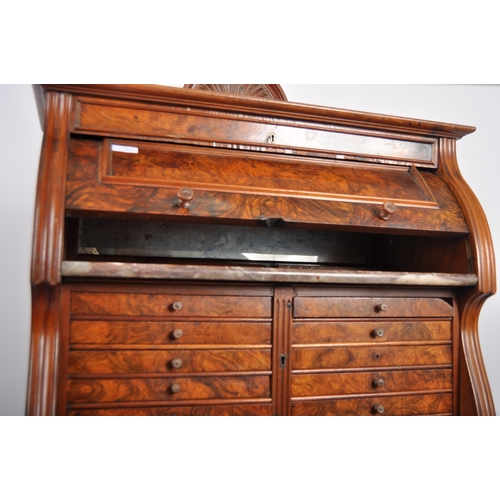 200 - 19th Century Burr walnut dentist cabinet, the top section having shaped gallery with turned finials ... 