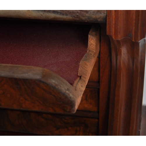 200 - 19th Century Burr walnut dentist cabinet, the top section having shaped gallery with turned finials ... 