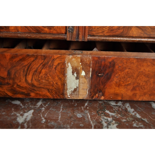 200 - 19th Century Burr walnut dentist cabinet, the top section having shaped gallery with turned finials ... 