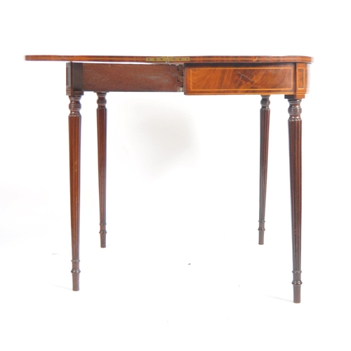 202 - 18th Century George III mahogany and line inlaid card / games table. Raised on fluted tapering legs ... 