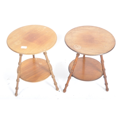 204 - A pair of 19th century Victorian mahogany cricket tables - side tables. Each being raised on bobbin ... 