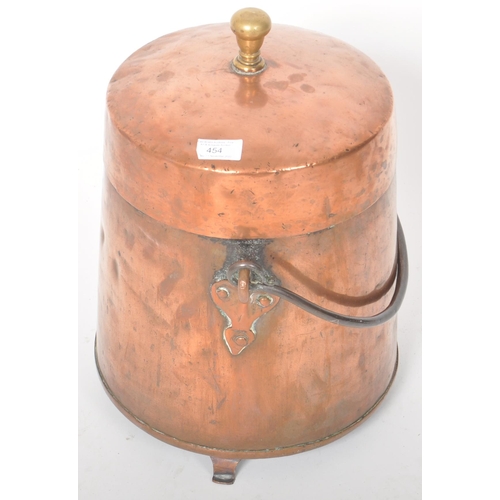 209 - A 19th Century Victorian copper kitchen pot of cylindrical form having a cover atop with brass knob ... 