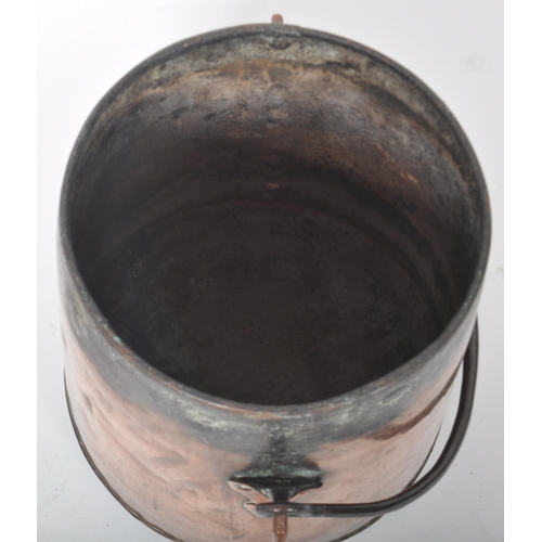 209 - A 19th Century Victorian copper kitchen pot of cylindrical form having a cover atop with brass knob ... 