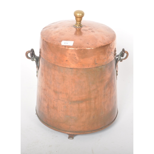 209 - A 19th Century Victorian copper kitchen pot of cylindrical form having a cover atop with brass knob ... 