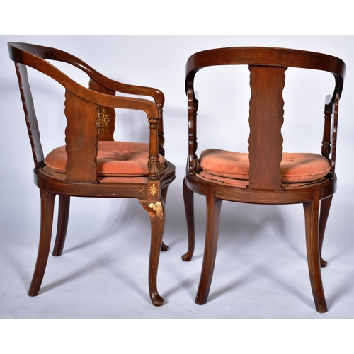 225 - A matching pair of 19th Century English red lacquered chinoiserie decorated armchairs / carver chair... 