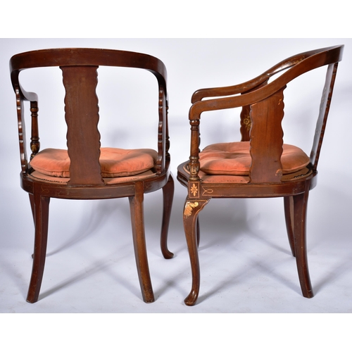 225 - A matching pair of 19th Century English red lacquered chinoiserie decorated armchairs / carver chair... 