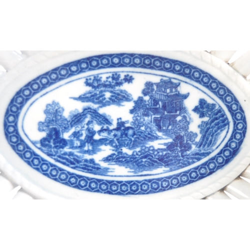 231 - Two 18th  Century Caughley blue & white porcelain pearlware chestnut holders / baskets raised on mat... 