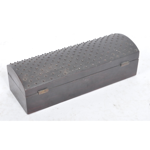 248 - A 19th Century rosewood & cut steel studded glove box. Of rectangular form with a studded steel top ... 