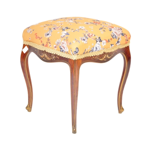 25 - A 19th Century rosewood footstool / dressing table stool ottoman. Yellow floral upholstered seat cus... 