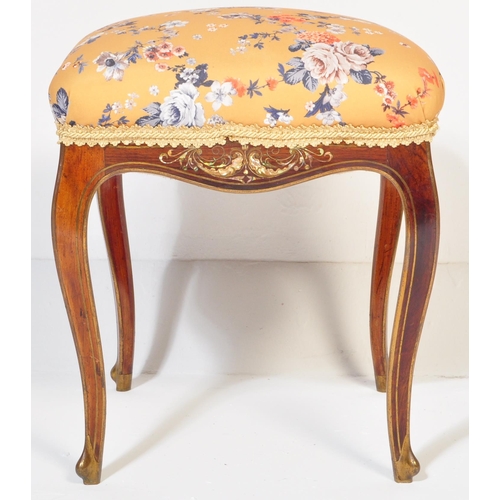 25 - A 19th Century rosewood footstool / dressing table stool ottoman. Yellow floral upholstered seat cus... 