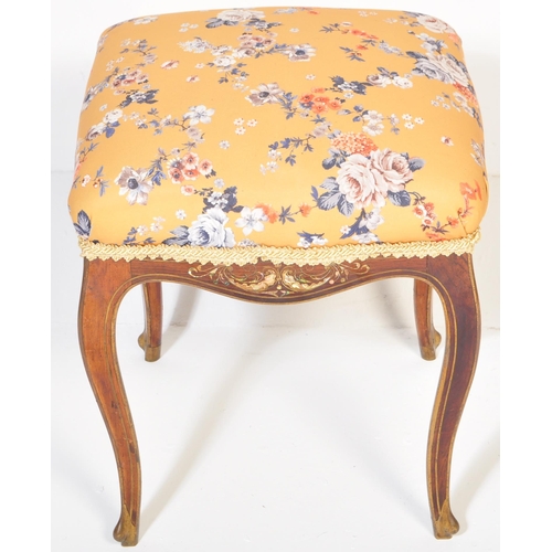 25 - A 19th Century rosewood footstool / dressing table stool ottoman. Yellow floral upholstered seat cus... 