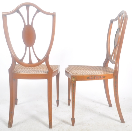 26 - A set of three 19th Century painted faux satinwood shield back dining chairs. Mahogany frames with p... 