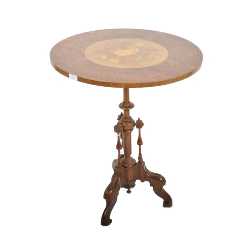 267 - A 20th Century specimen wood inlaid side occasional wine table. Circular form with central stencille... 