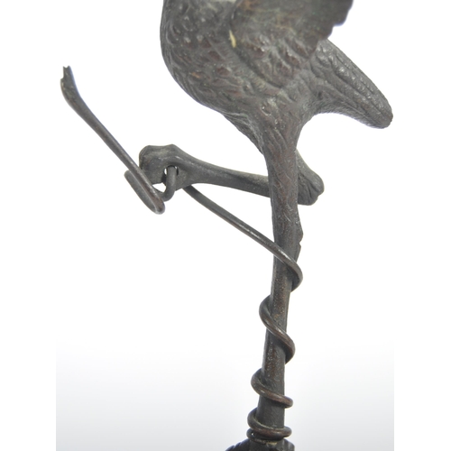 281 - A 19th Century bronze animal group depicting a pelican standing on the back of a tortoise with snake... 