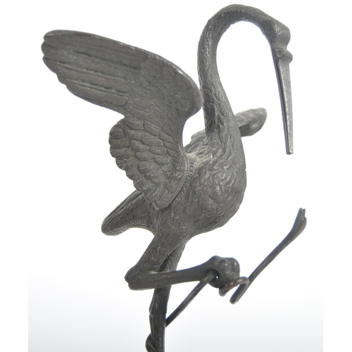 281 - A 19th Century bronze animal group depicting a pelican standing on the back of a tortoise with snake... 