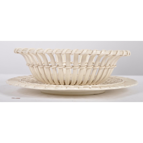 288 - A 19th century Wedgwood Creamware - Twig chestnut basket with under oval plate, stamped 