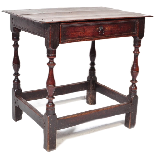 29 - An 18th Century George II English period oak side table / lowboy table. Square top with single drawe... 