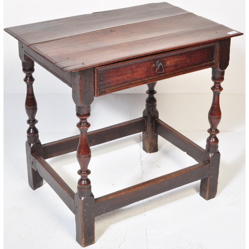 29 - An 18th Century George II English period oak side table / lowboy table. Square top with single drawe... 