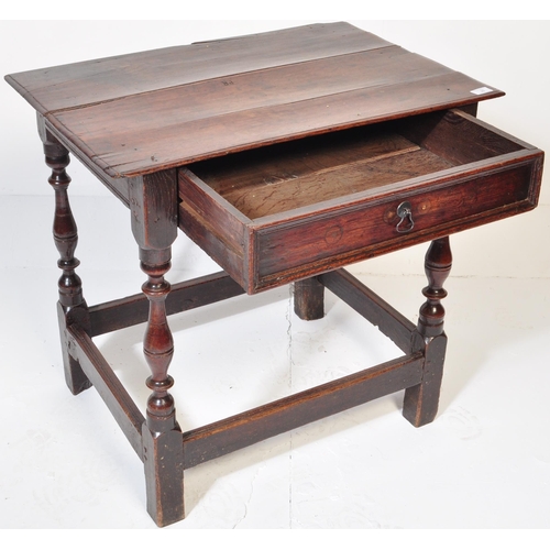 29 - An 18th Century George II English period oak side table / lowboy table. Square top with single drawe... 