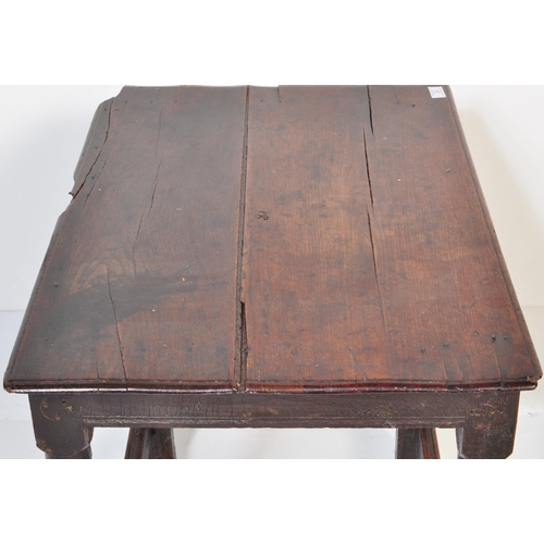 29 - An 18th Century George II English period oak side table / lowboy table. Square top with single drawe... 