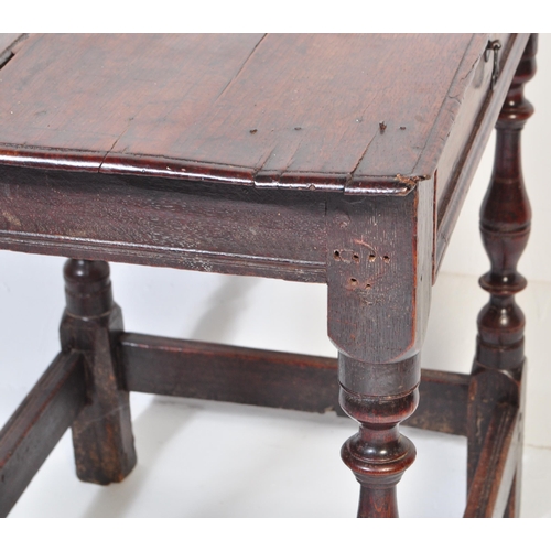 29 - An 18th Century George II English period oak side table / lowboy table. Square top with single drawe... 